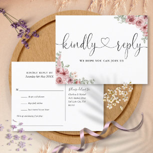 Dusty Rose Floral Heart Script Song Request RSVP Invitation Postcard