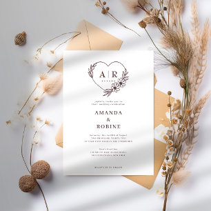 Dusty Rose Floral Heart Wedding Invitation