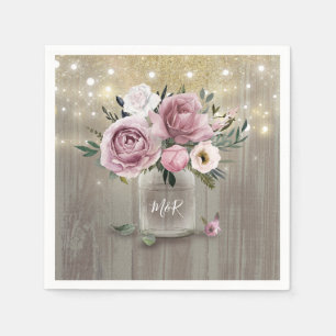 Dusty Rose Floral Mason Jar Rustic Country Wood Napkin