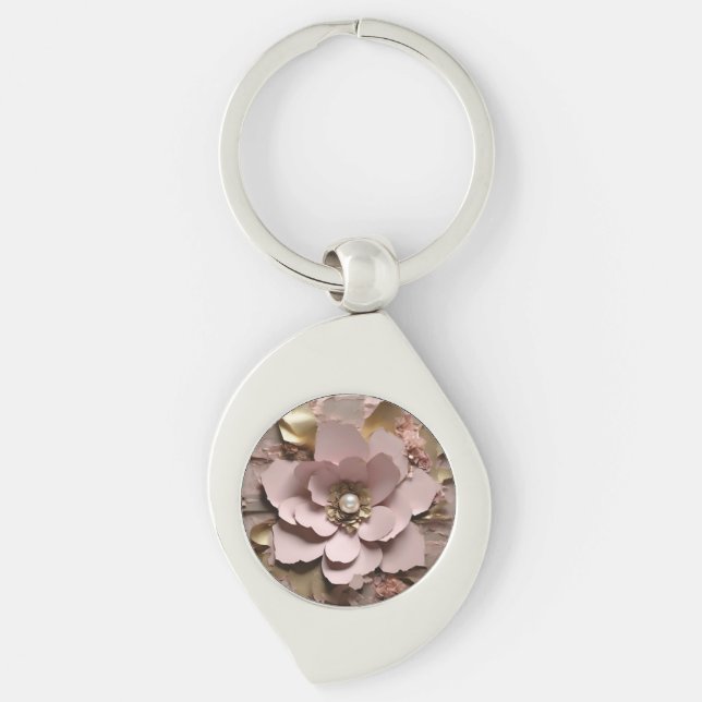 Dusty Rose Floral - Metal Keychain (Front)