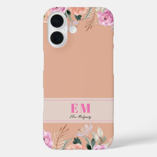 Dusty Rose floral monogrammed iPhone 16 Case