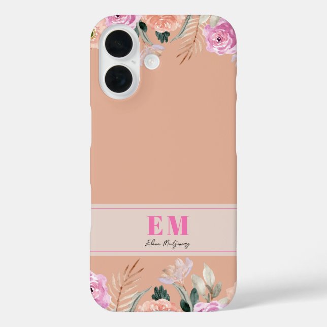 Dusty Rose floral monogrammed  Case-Mate iPhone Case (Back)
