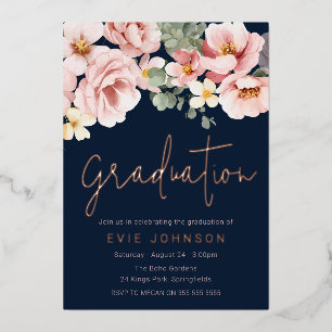 Dusty Rose Floral Navy Graduation Rose Gold