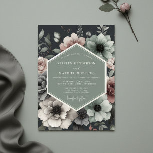 Dusty Rose Floral Opulent Wedding Invitation