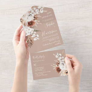 Dusty Rose Floral Orchid Mauve Beige Boho Wedding All In One Invitation