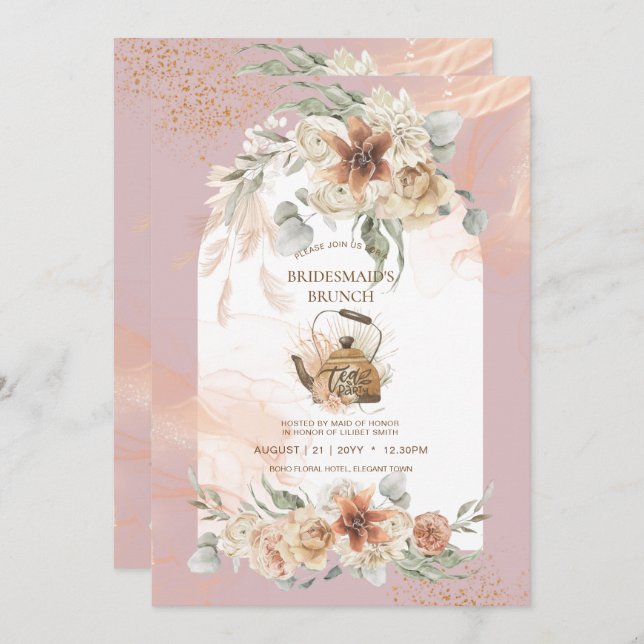 Dusty Rose Floral Pampas Grass Boho BRIDAL SHOWER (Front/Back)