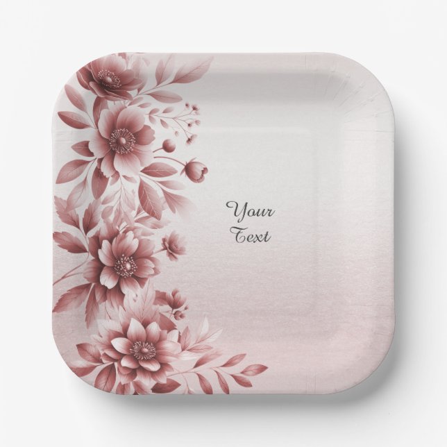 Dusty Rose Floral Paper Plate (Front)