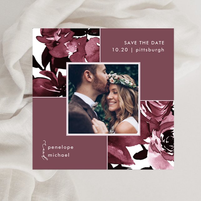 Dusty Rose Floral Photo Wedding Save The Date (Creator Uploaded)