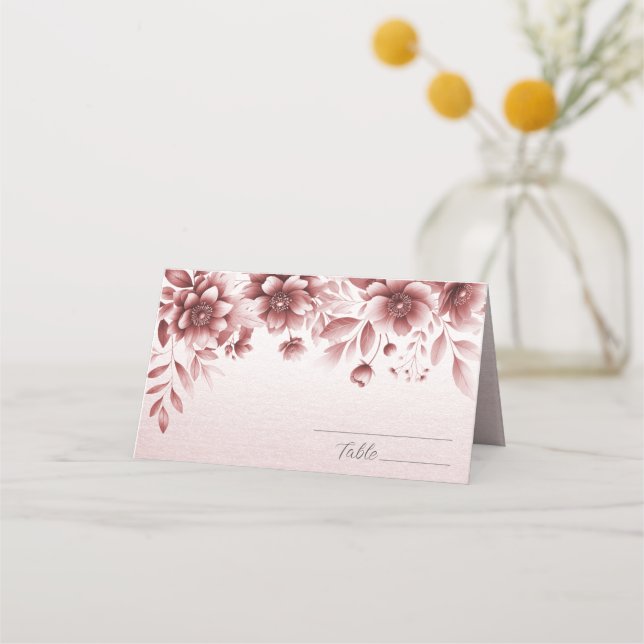 Dusty Rose Floral Place Card (Front)