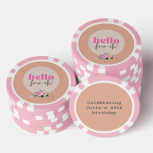 Dusty Rose floral retro "Hello four-oh!"  Poker Chips