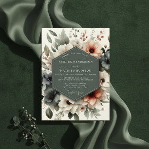 Dusty Rose Floral Romantic Wedding Invitation