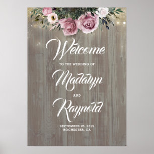 Dusty Rose Floral Rustic Wedding Welcome Poster