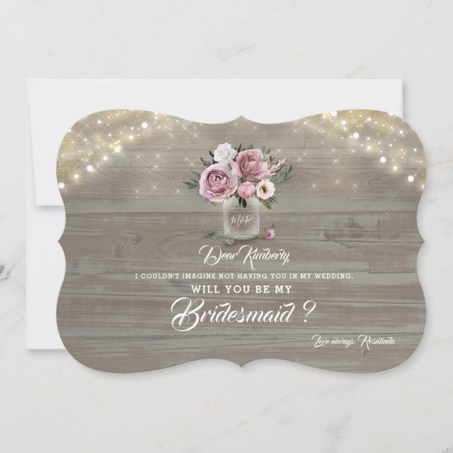 Dusty Rose Floral Rustic Will You Be My Bridesmaid Invitation (Front)