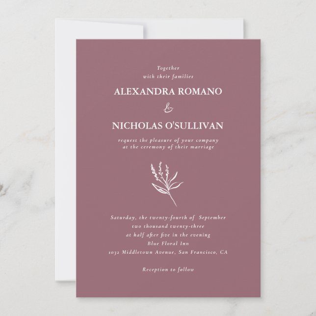 Dusty Rose Floral Simple Wedding  Invitation (Front)