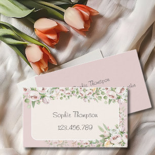 Dusty rose floral watercolor business card