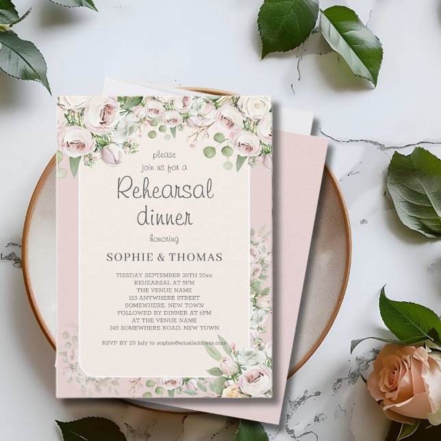 Dusty rose floral watercolor rehearsal invitation (Creator Uploaded)
