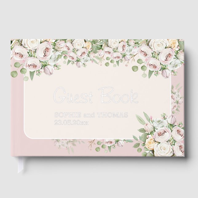 Dusty rose floral watercolor wedding guest book (Front)