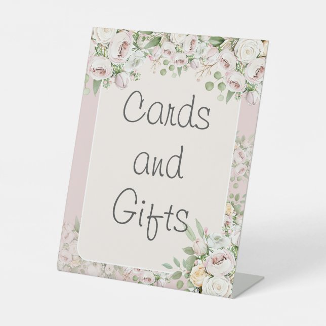 Dusty rose floral watercolor wedding pedestal sign (Front)