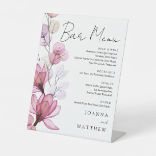 Dusty Rose Floral Wedding Bar Menu Pedestal Sign