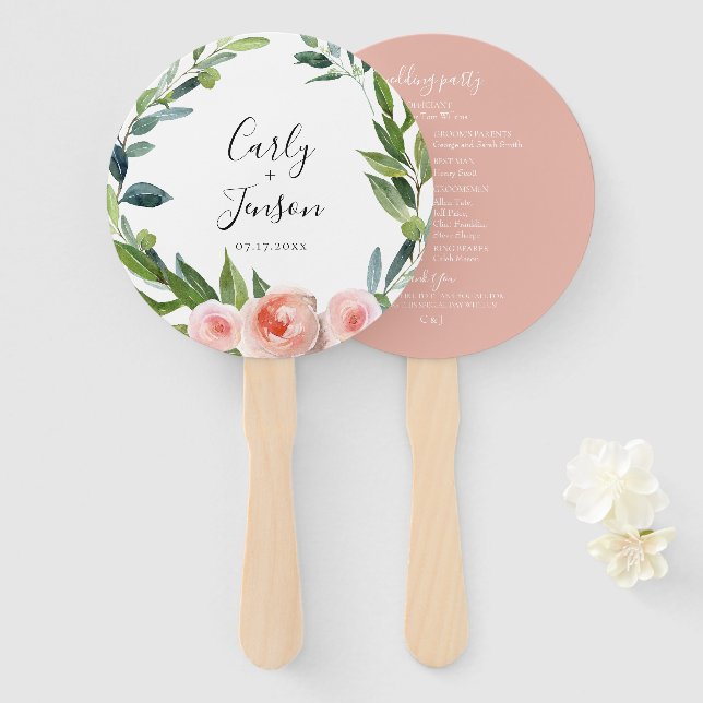 Dusty Rose Floral Wedding Hand Fans (Front and Back)