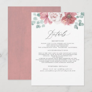 Dusty Rose Floral Wedding Information Enclosure Card