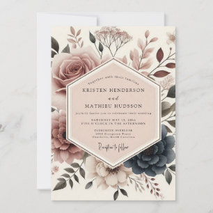 Dusty Rose Floral Wedding Invitation