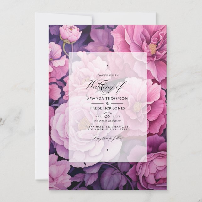 Dusty Rose Floral Wedding Invitation (Front)