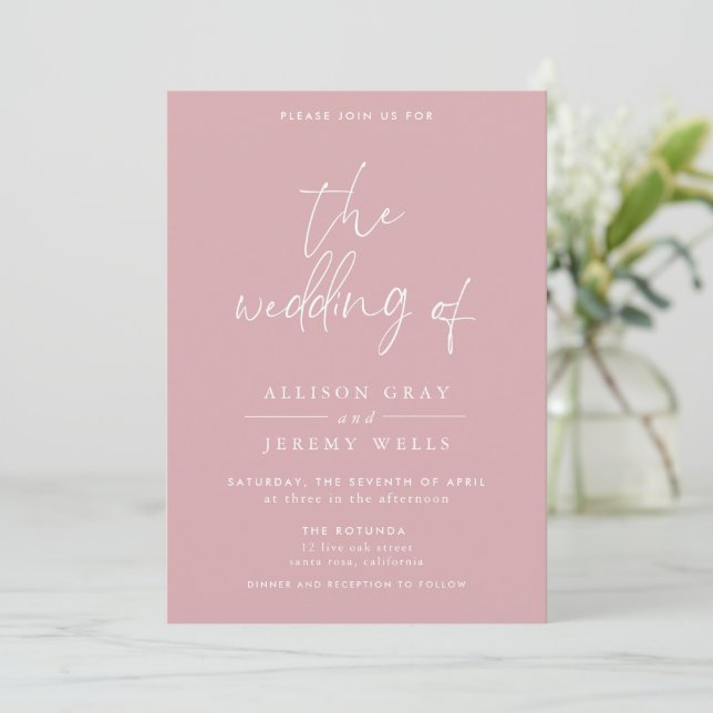 Dusty Rose Floral Wedding Invitation (Standing Front)