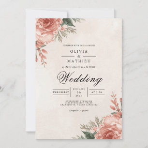 Dusty Rose Floral Wedding Invitation
