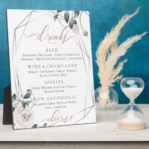 Dusty Rose Floral Wedding Reception Bar Menu 2 Plaque