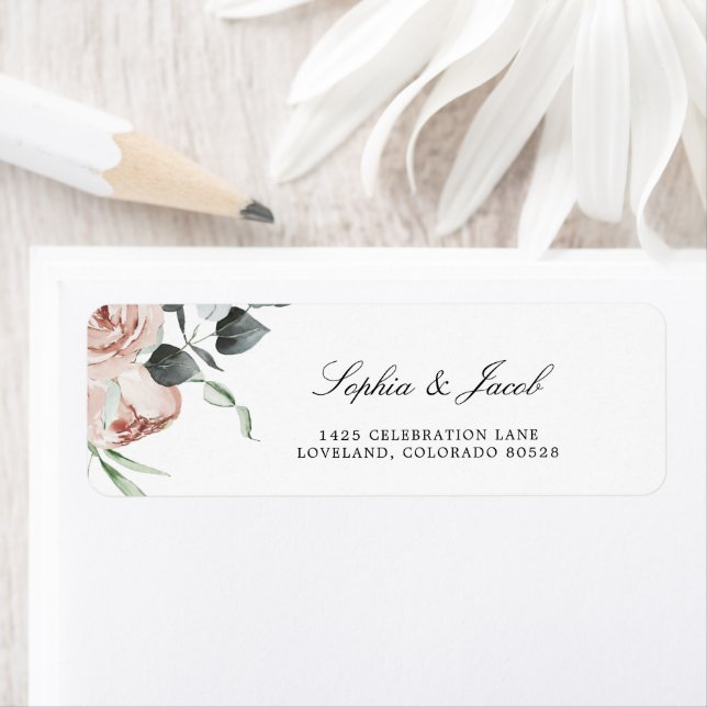 Dusty Rose Floral Wedding Return Address (Insitu)