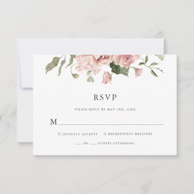 Dusty Rose Floral Wedding RSVP Card (Front)