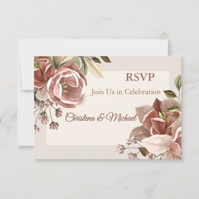 Dusty Rose Floral Wedding RSVP Card (Front)