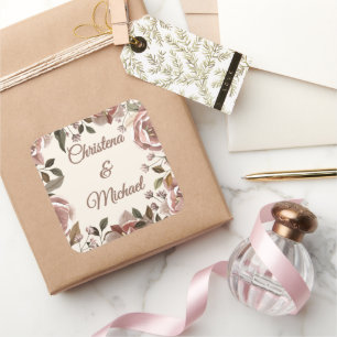 Dusty Rose Floral Wedding Square Sticker