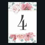 Dusty Rose Floral Wedding Table Number<br><div class="desc">Dusty pink flowers wedding table number cards</div>