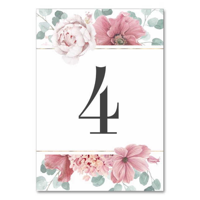 Dusty Rose Floral Wedding Table Number (Front)