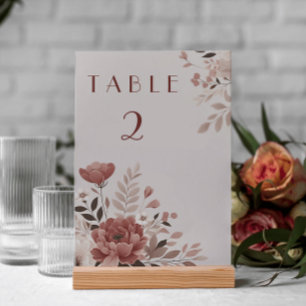 Dusty Rose Floral Wedding Table Number