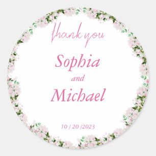 Dusty Rose Floral Wedding Thank You Favour Sticker