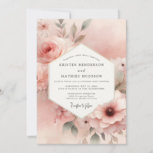 Dusty Rose Floral Whimsy Wedding Invitation