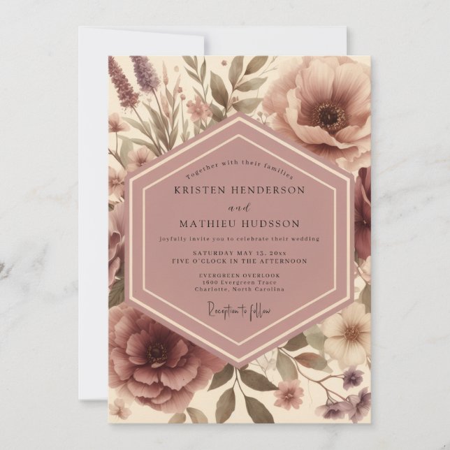 Dusty Rose Floral Whimsy Wedding Invitation (Front)