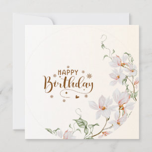 Dusty Rose Floral Wreath Flat Happy Birthday Card