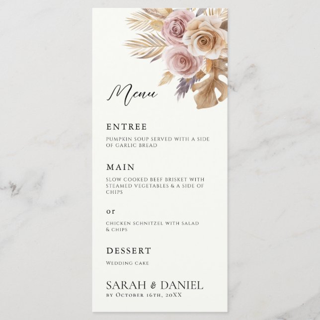 Dusty Rose Floral Wreath Wedding Menu (Front)