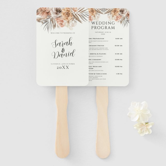 Dusty Rose Floral Wreath Wedding Programs Hand Fan (Front and Back)