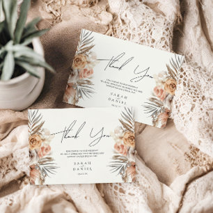 Dusty Rose Floral Wreath Wedding Thank You Card