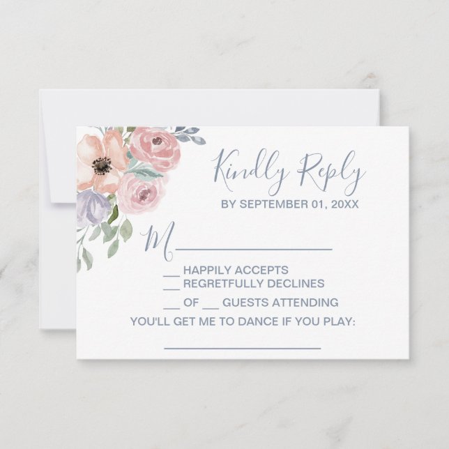 Dusty Rose Florals Song Request RSVP Card (Front)