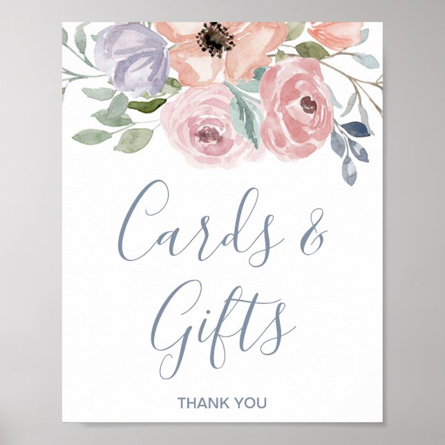 Dusty Rose Florals Wedding Cards and Gifts Sign (Front)