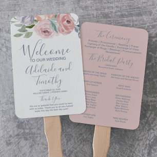 Dusty Rose Florals Wedding Program Hand Fan