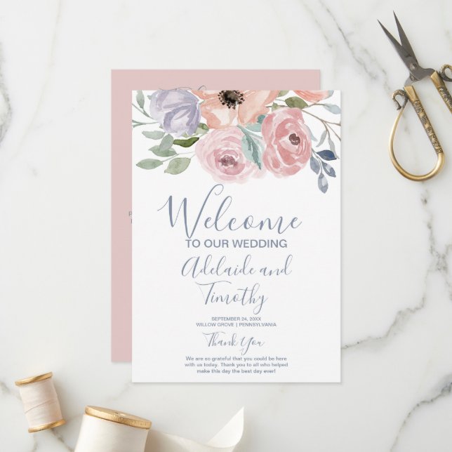 Dusty Rose Florals Wedding Programme (Front/Back In Situ)