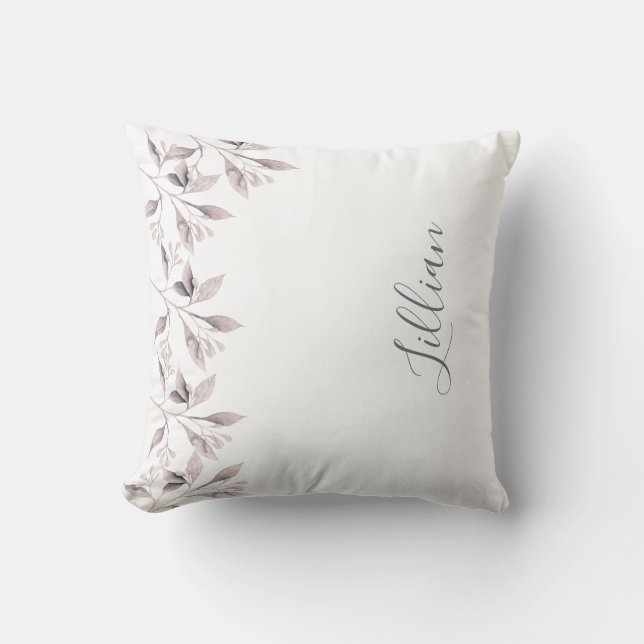 Dusty rose florals white name cushion (Front)