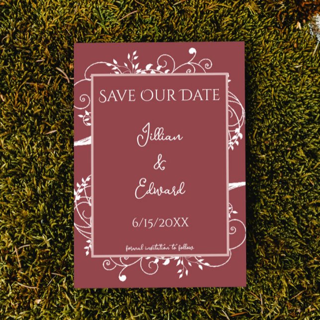 Dusty Rose Flourish Save The Date Announcement (Dusty Rose Flourish Save the Date Wedding Announcement)